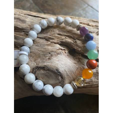 Bracelet Howlite Chakras 8mm - Harmonie Énergétique