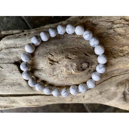 Bracelet boule 8 mm pierre de Howlite - Bijou lithothérapie Howlite
