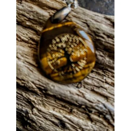 Pendentif Œil de Tigre Arbre de Vie - Bijou lithothérapie bien-être
