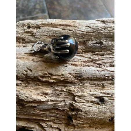 Pendentif Obsidienne Main Métal - Protection Spirituelle