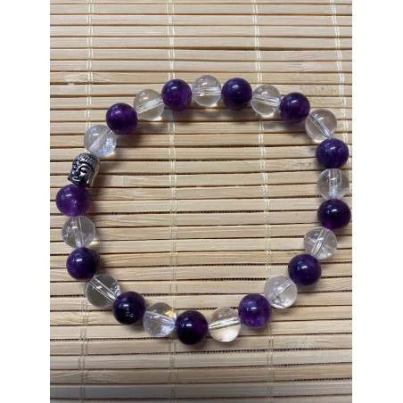 Bracelet Améthyste Cristal Roche 8mm - Purification 21cm