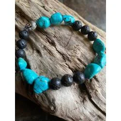 Bracelet Turquoise Pierre Lave 8mm | Hélène Riu