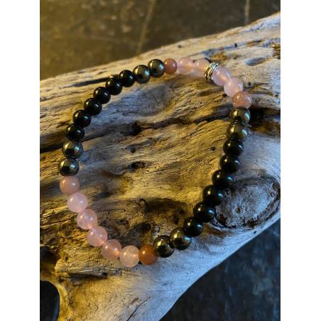 Bracelet Tourmaline Hématite Quartz Lépidolite 6mm