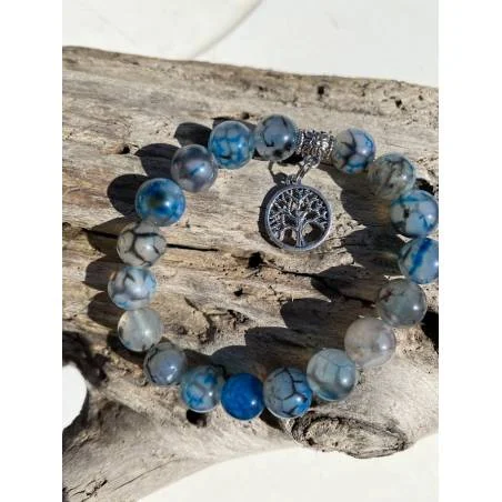 Bracelet Agate veine du dragon boule 10 mm taille 20 cm - Bijou lithothérapie Agate