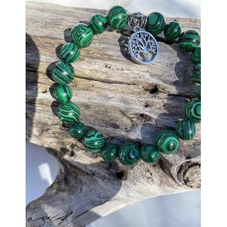 Bracelet Malachite 8-10mm Arbre de Vie - Guérison