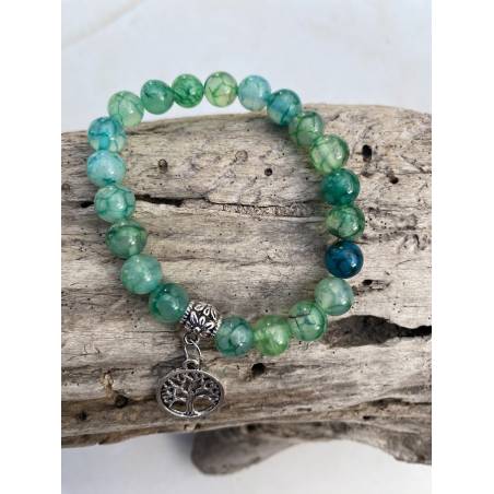 Bracelet Agate Dragon Vert 8mm Arbre de Vie