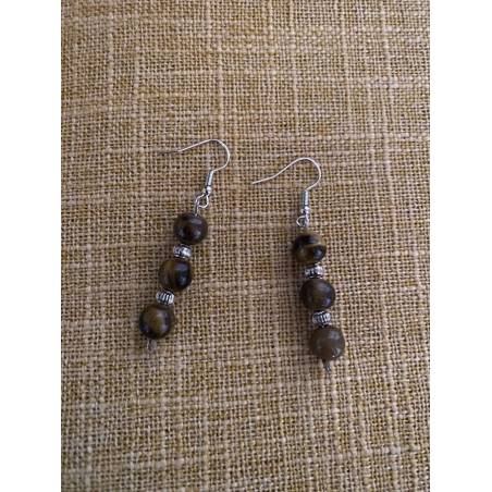 Boucles oreilles en pierre oeil de tigre - Bijou lithothérapie Oeil de tigre