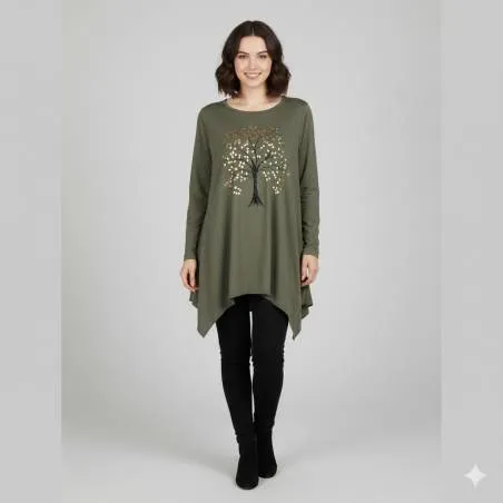 Tunique Arbre de Vie Coloris Kaki | Hélène Riu Perpiñán