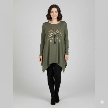 Tunique Arbre de Vie Coloris Kaki - Boutond'or